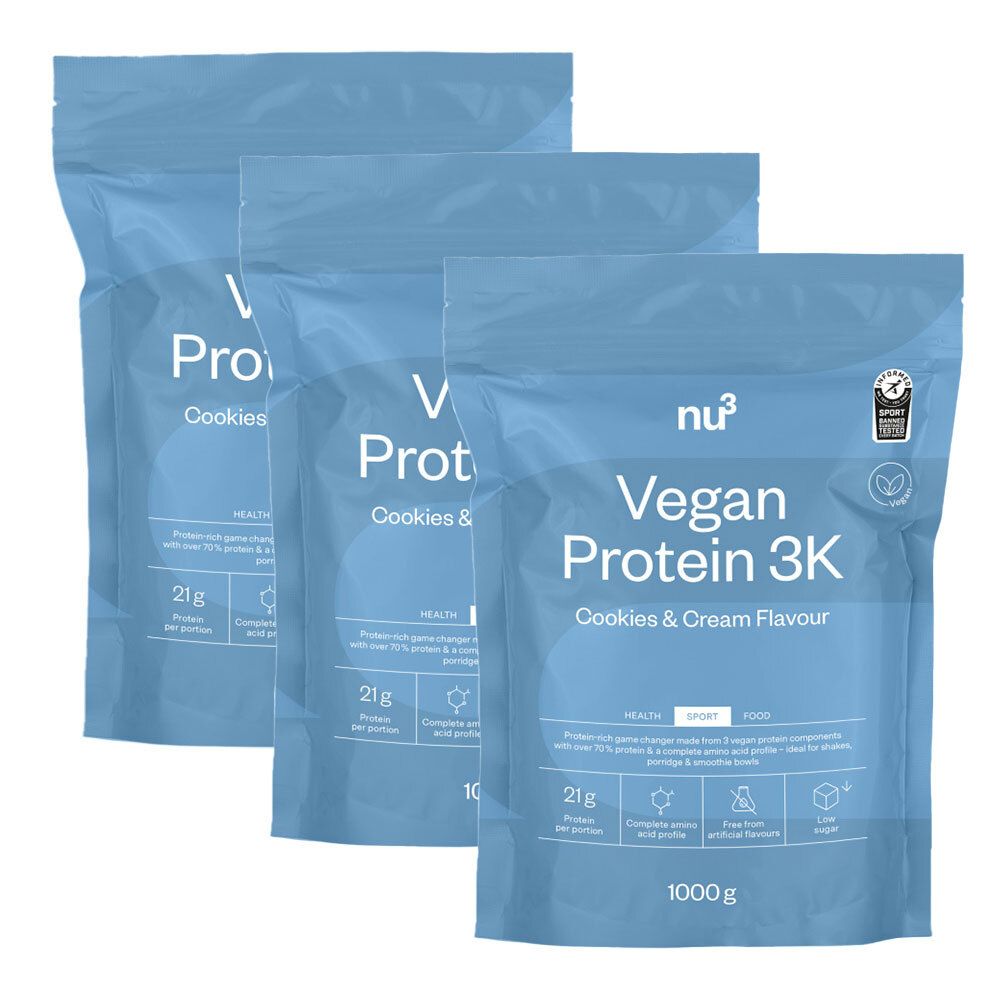 Nu3 Vegan Protein 3K Cookies Cream Set Da 3 3x1000 G Redcare