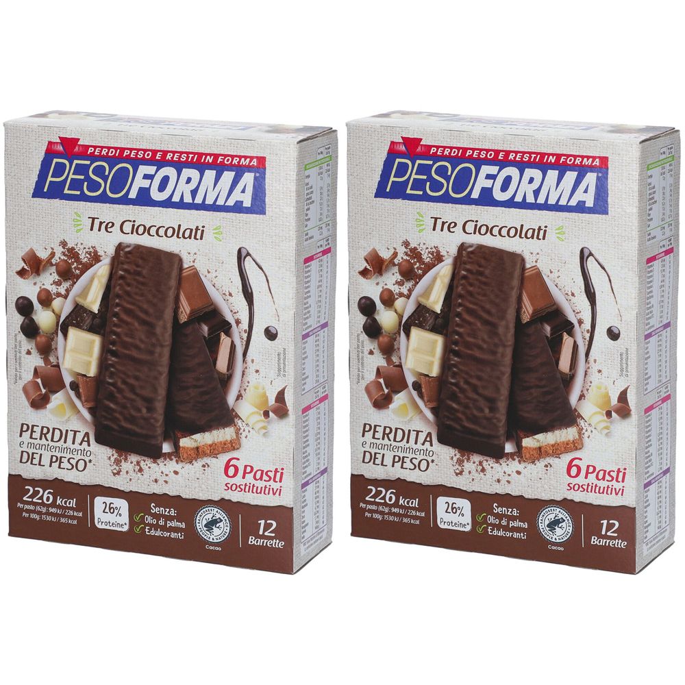 PESOFORMA Barrette Ai 3 Cioccolati Set Da 2 2x372 G Redcare