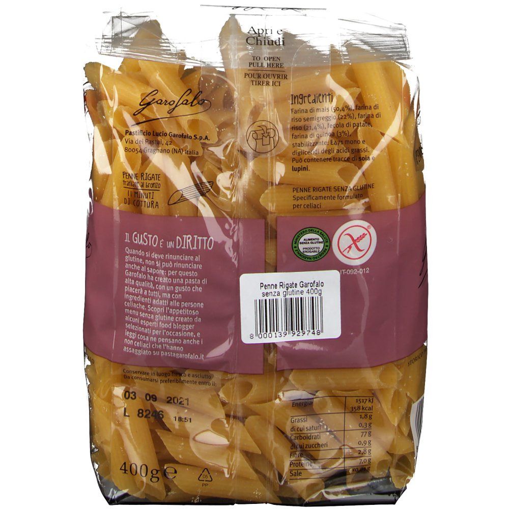 Garofalo Penne Rigate Senza Glutine 400 G Redcare