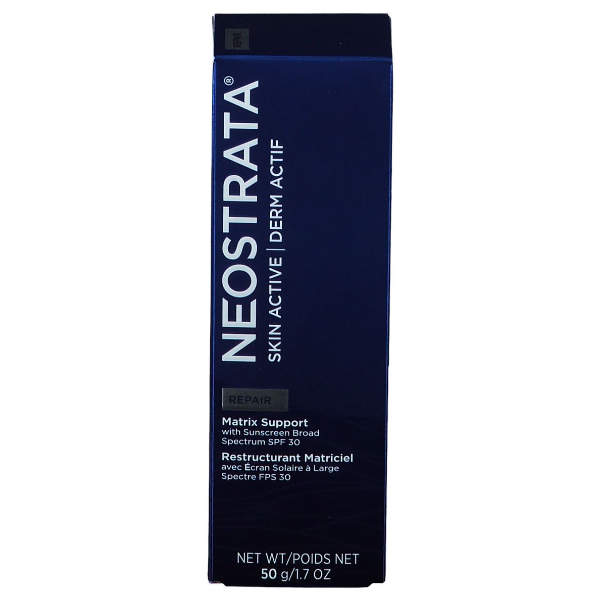 Scatola blu con testo bianco. Scritta: NEOSTRATA, Matrix Support con protezione solare SPF 30. 50 g/1.7 oz.