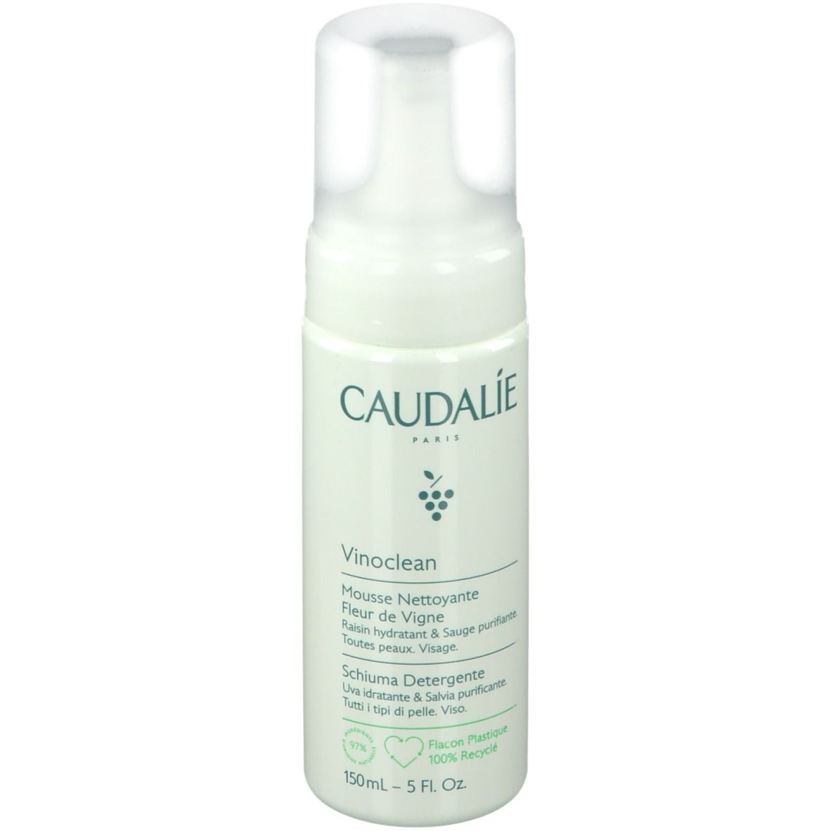 Mousse detergente Caudalie Vinoclean, flacone da 150ml.