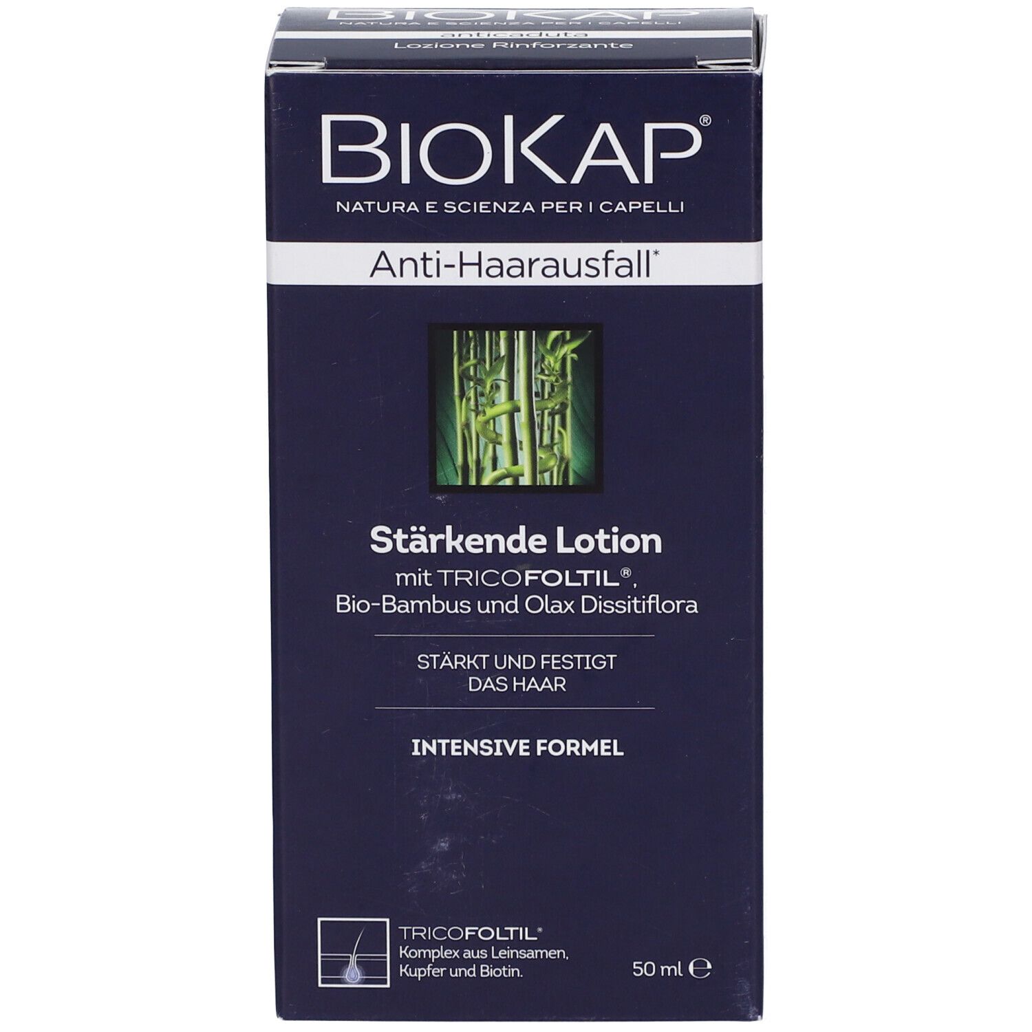 BIOKAP Lozione rinforzante anticaduta con Bambù e Olax Dissitiflora. 50 ml.