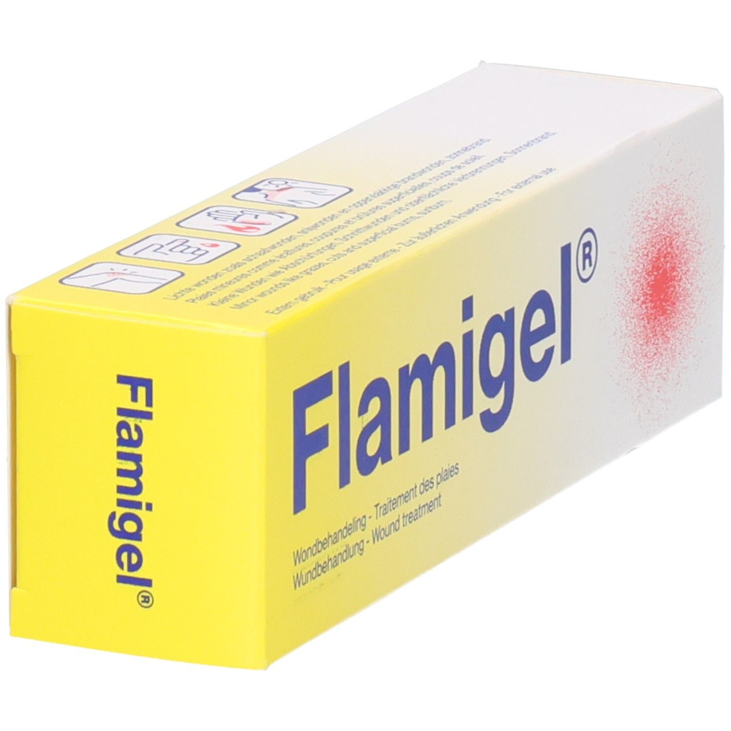 Tubo di gel Flamigel®. Tubo di gel con tappo bianco. Stampa con informazioni e marchio CE.