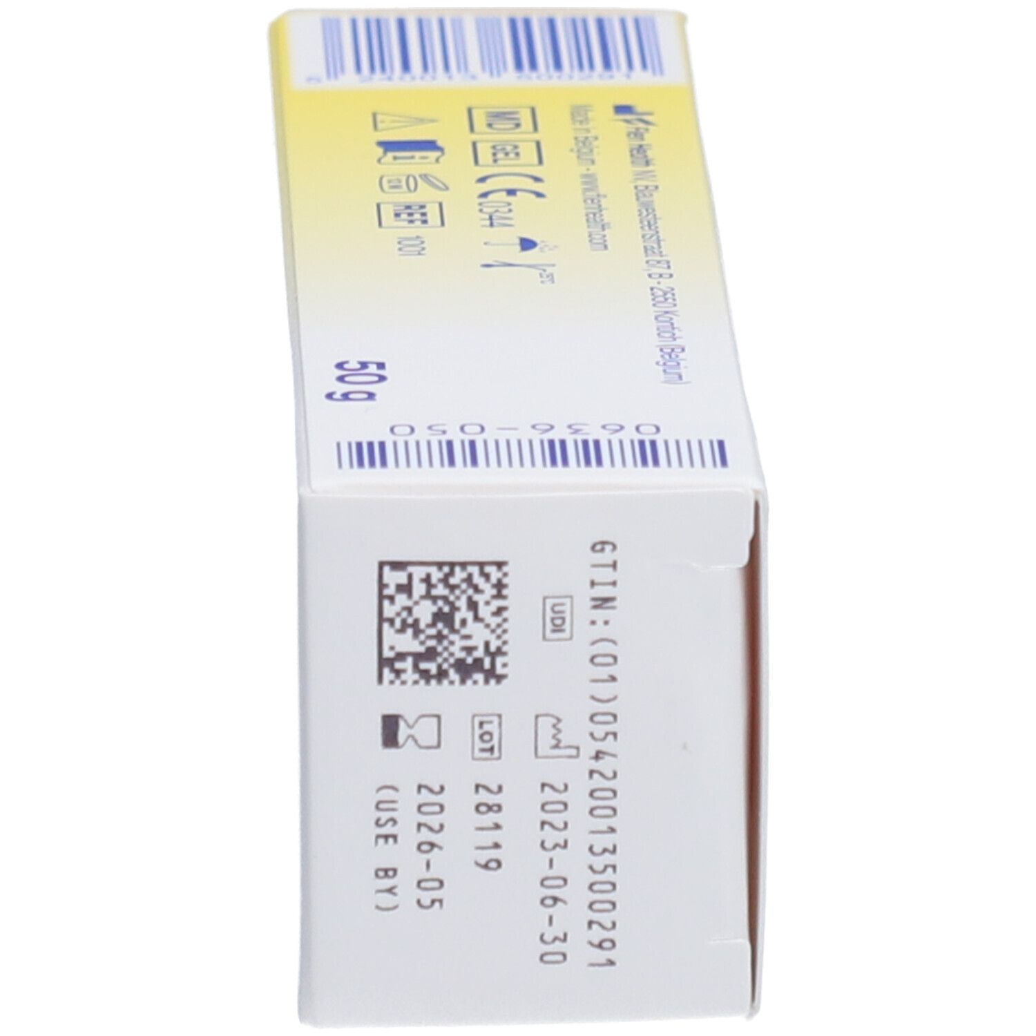 Scatola Flamigel®, dettaglio. Scatola di gel con logo a punto rosso. 50g.