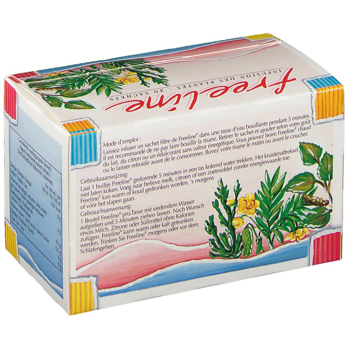 Confezione in cartone "Freeline" con istruzioni per l'uso. Contiene 20 bustine.