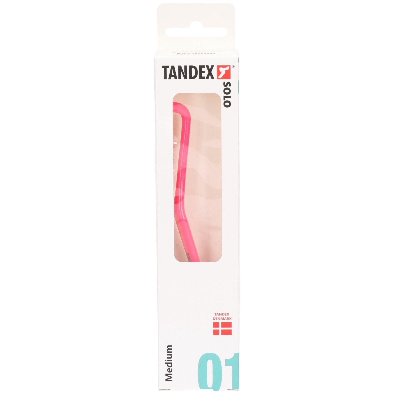 Confezione di uno spazzolino Tandex Solo rosa, Medium, con vista sul prodotto.