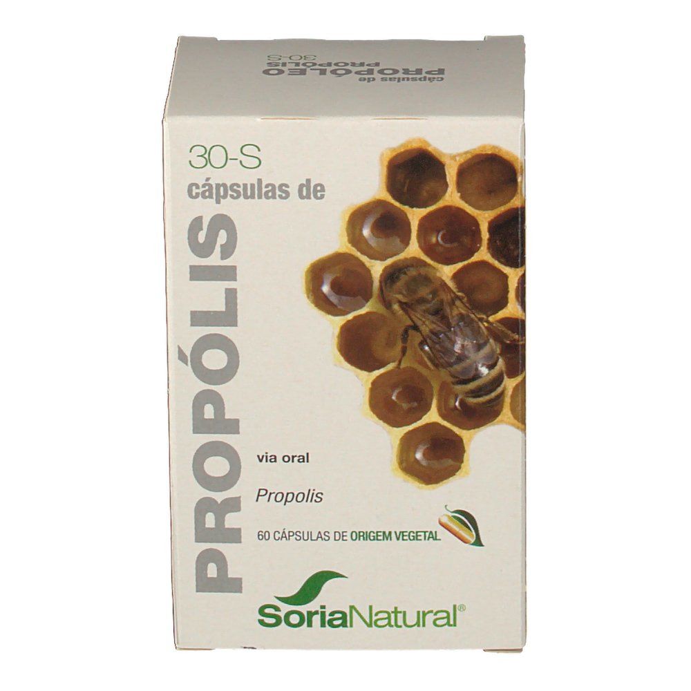 Scatola 'Propolis 30-S'. Ape su favo. Marchio Soria Natural. 60 capsule.