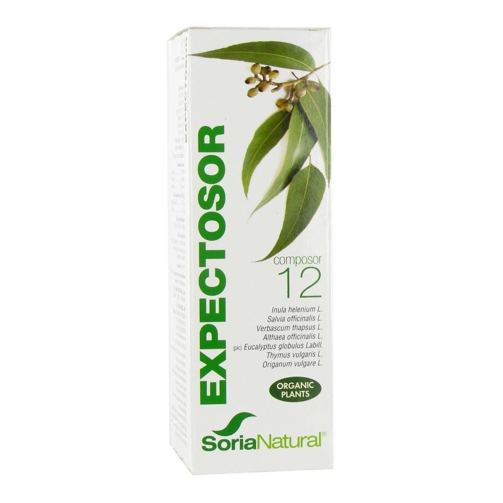 Scatola bianca con stampa verde. Scritta: EXPECTOSOR, Composor 12, Soria Natural. Illustrazione di foglie.