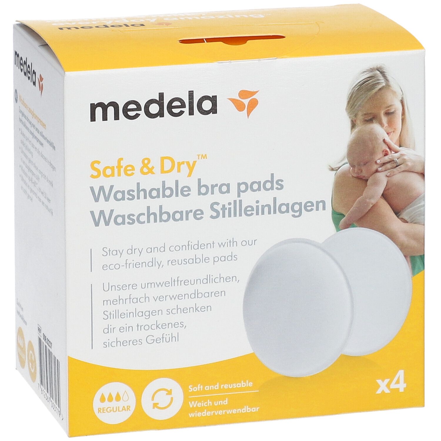 Medela Safe & Dry coppette assorbilatte lavabili, 4 pezzi. Morbide e riutilizzabili.