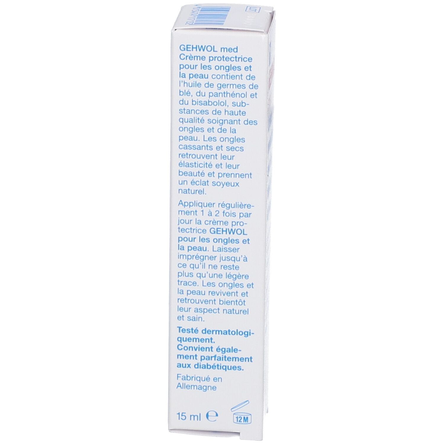 Confezione Gehwol med. Testo. 15 ml. Adatto ai diabetici. Prodotto in Germania.