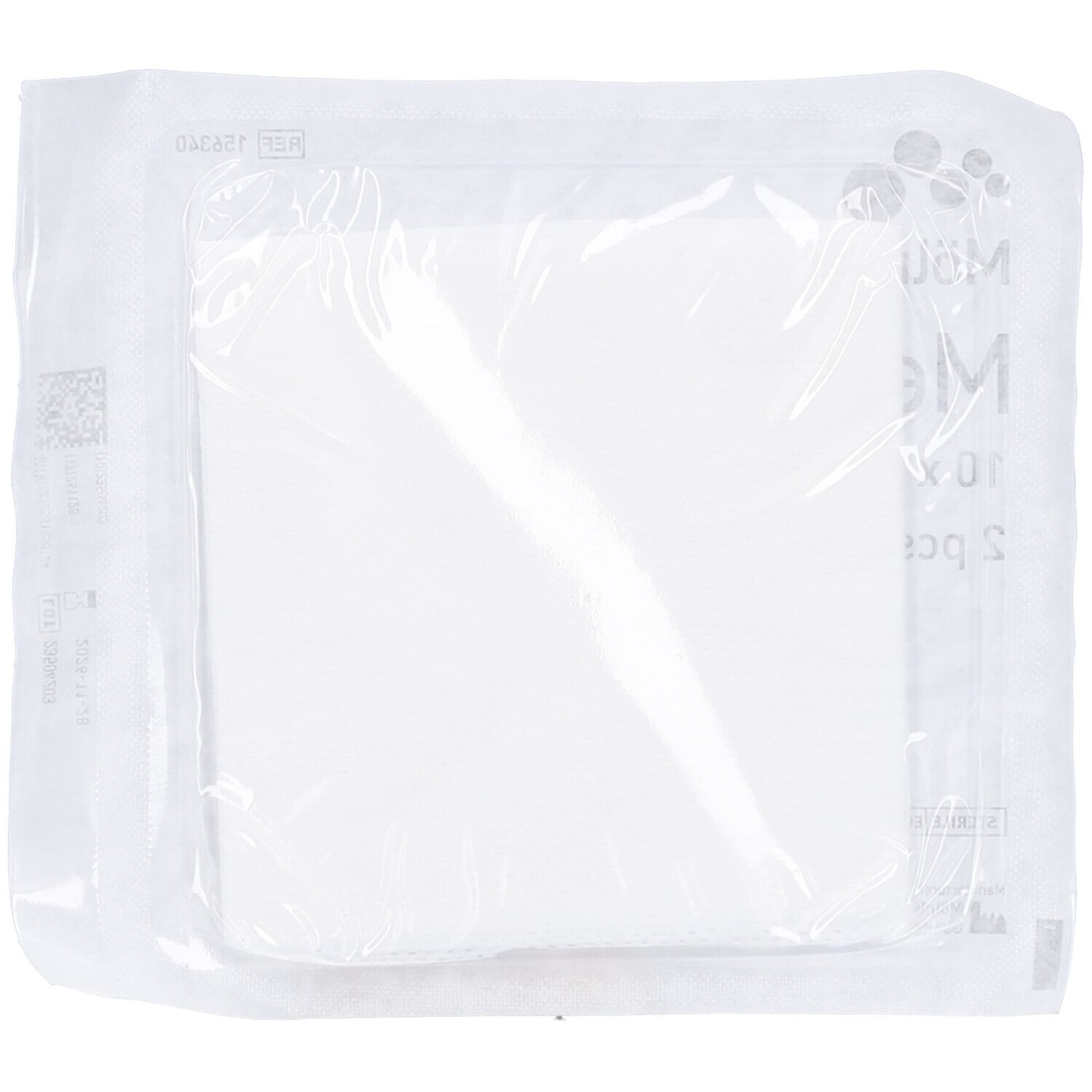 Compresa Mesoft quadrata bianca in confezione trasparente. Prodotto sigillato in plastica.