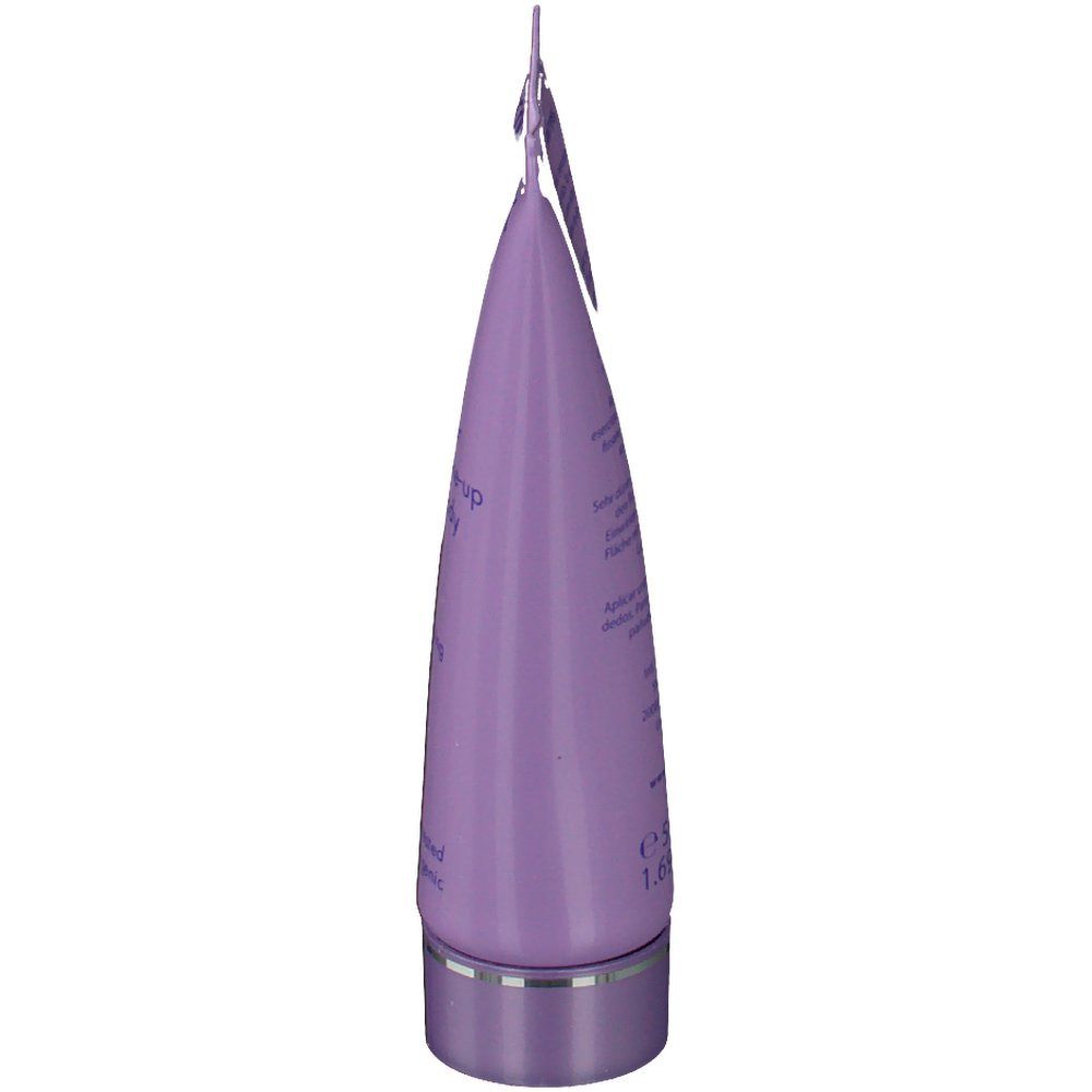 Vista laterale del tubo lilla Covermark Leg Magic. Stampe visibili. Chiusura argentata.