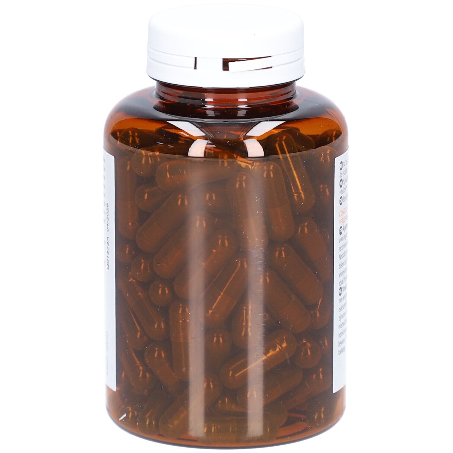 Flacone marrone con tappo bianco, pieno di capsule marroni. Prodotto: ArkoPharma Spiruline.