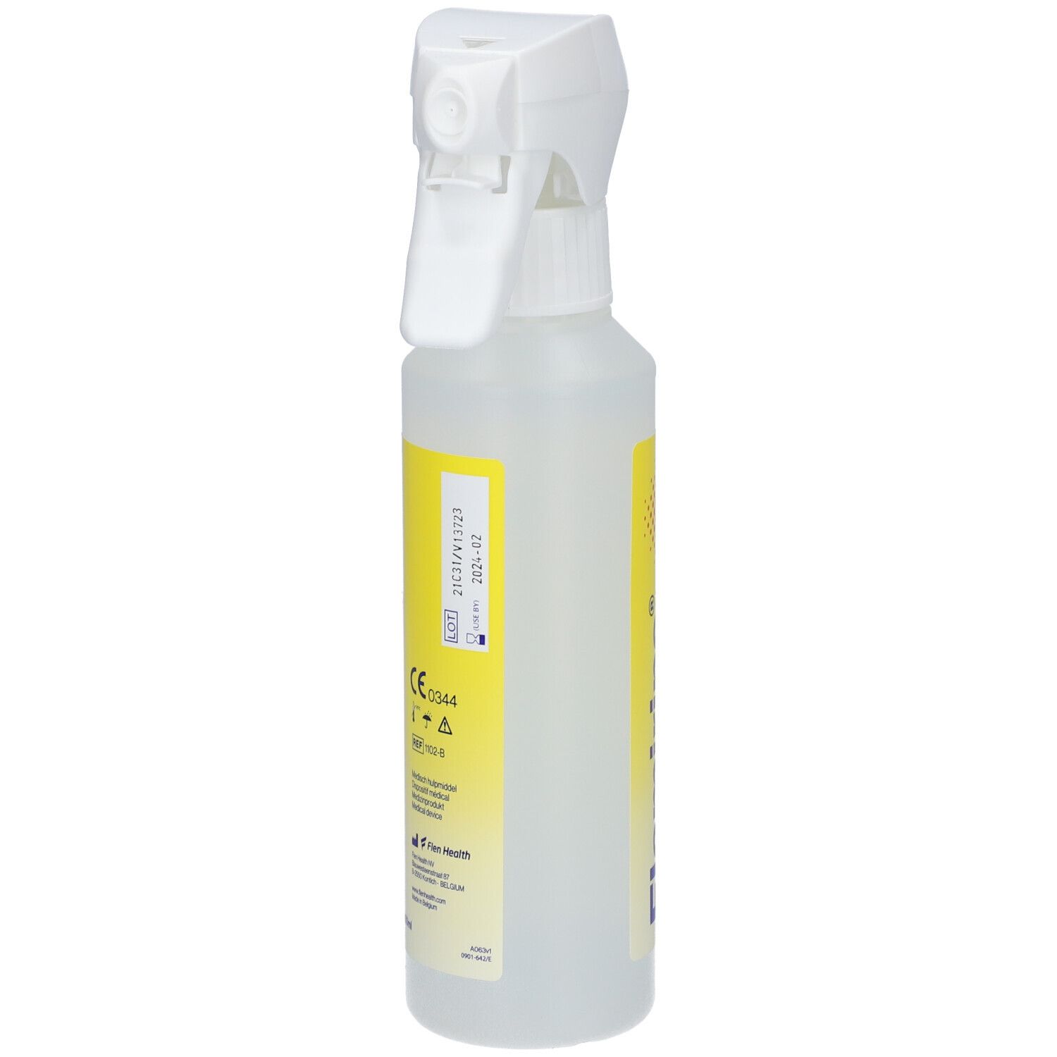 Flacone con spruzzatore. Scritta Flamirins, Detergente per ferite, Wound cleanser.