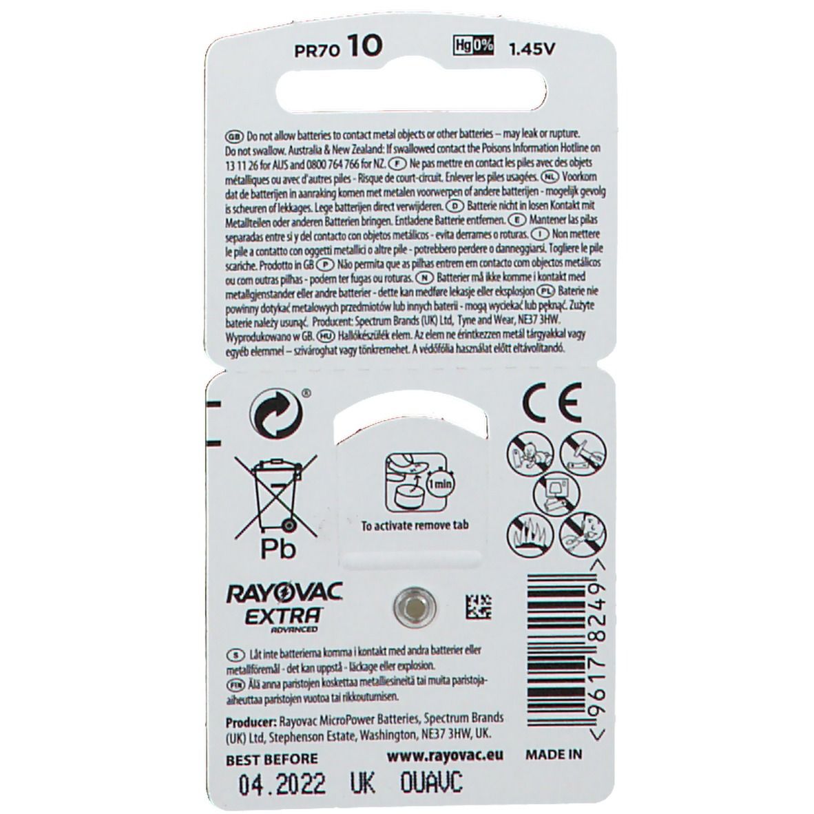 Varta Zinc Air Top V10at
