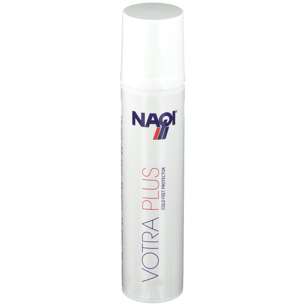 Flacone bianco NAQI® Votra Plus con erogatore spray. Nome e logo del prodotto visibili.