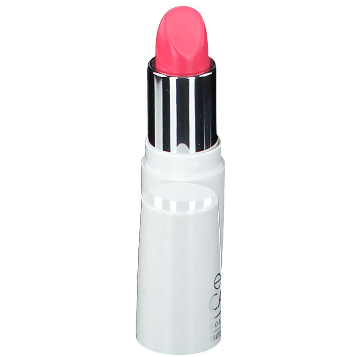 Rossetto rosa chiaro in un contenitore bianco. Il rossetto è visibile.