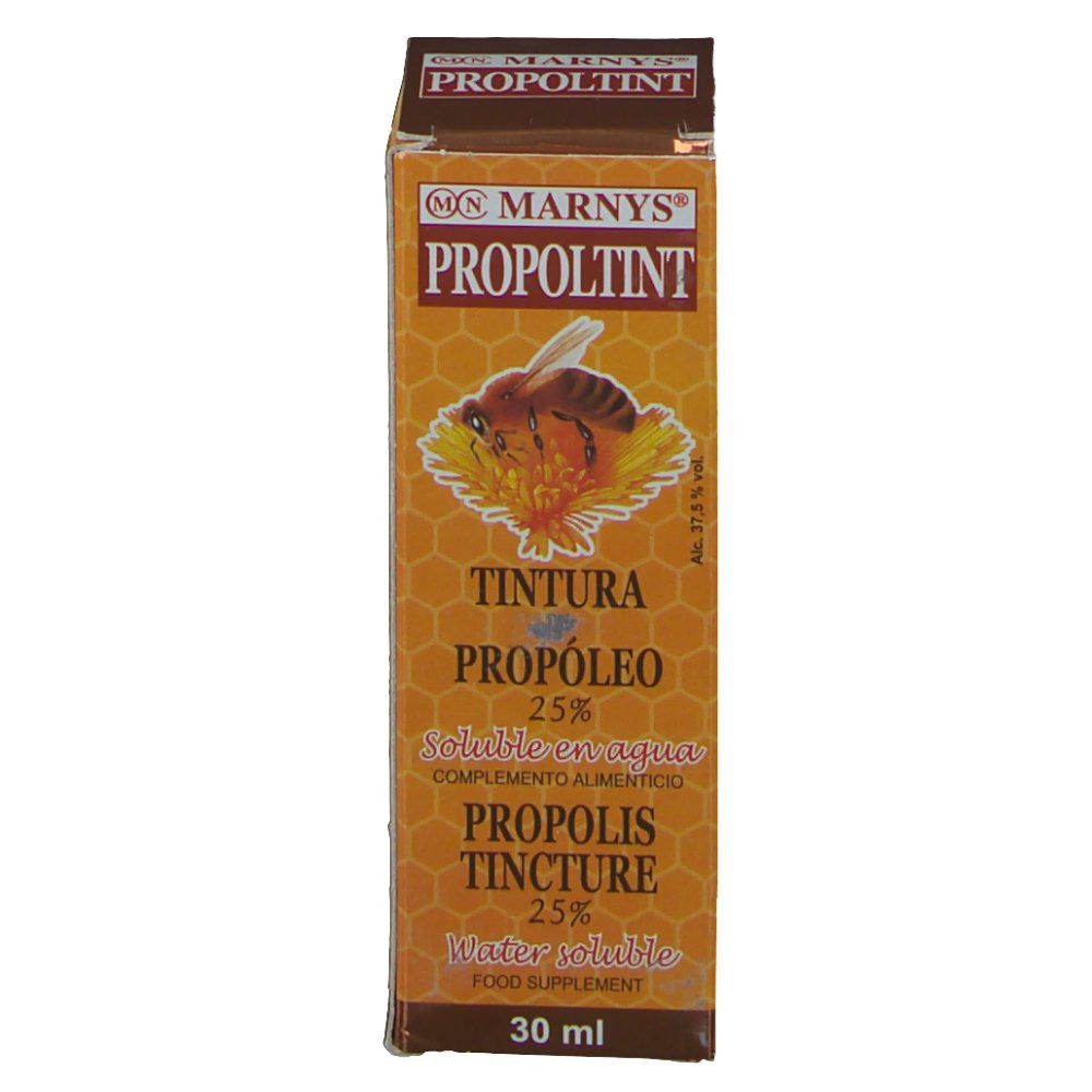 Confezione in cartone con nome del prodotto e illustrazione di un'ape. Testo in spagnolo e inglese. 30 ml.