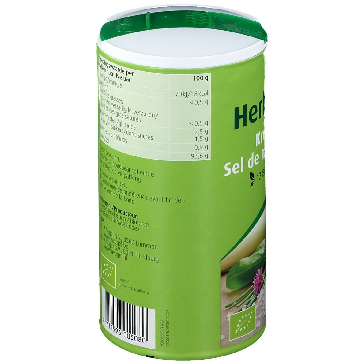Barattolo verde A.Vogel Herbamare. Sale alle erbe con 12 erbe. Certificazione bio. 500g.