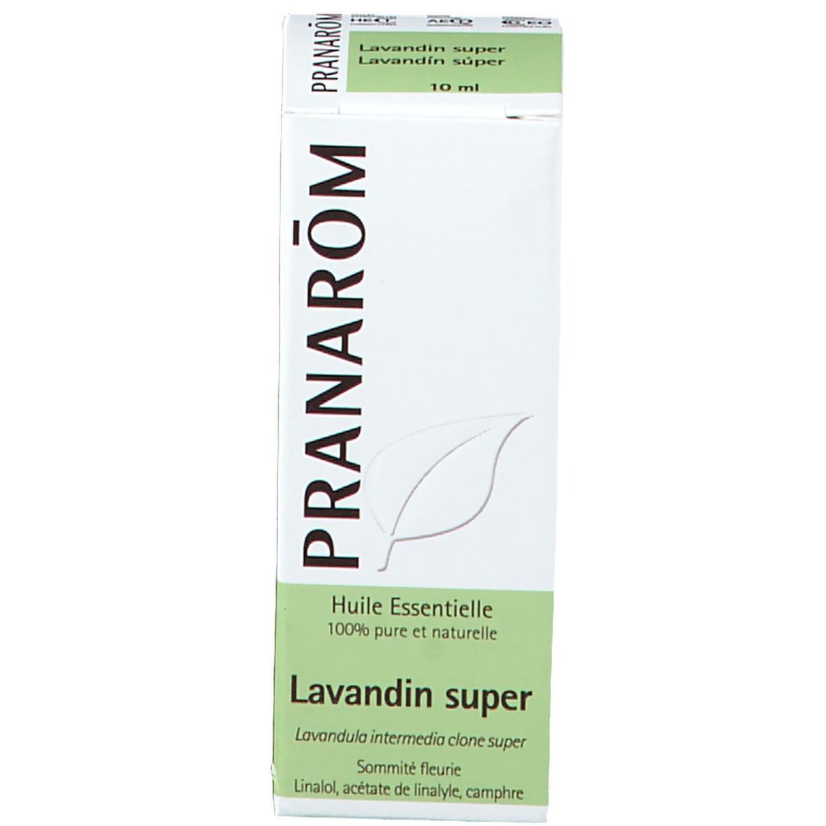 Scatola PRANAROM, Lavandin super. Scatola bianca con accenti verdi.
