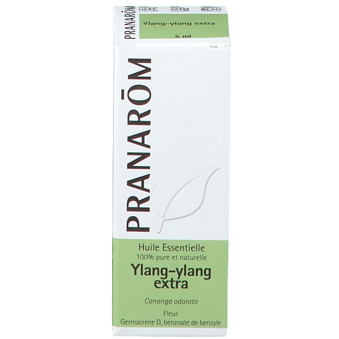 Confezione PRANAROM Ylang-Ylang extra. Scatola con testo e logo.