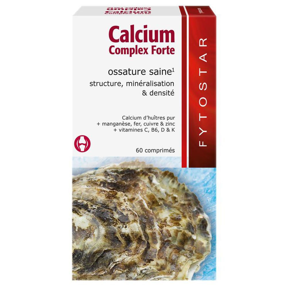 Scatola di Calcium Complex Forte. Scritta: ossature saine, struttura, mineralizzazione e densità. 60 compresse.