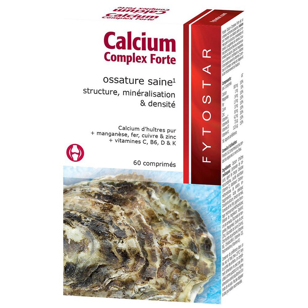 Scatola di Calcium Complex Forte. Scritta: ossature saine, struttura, mineralizzazione e densità. 60 compresse.