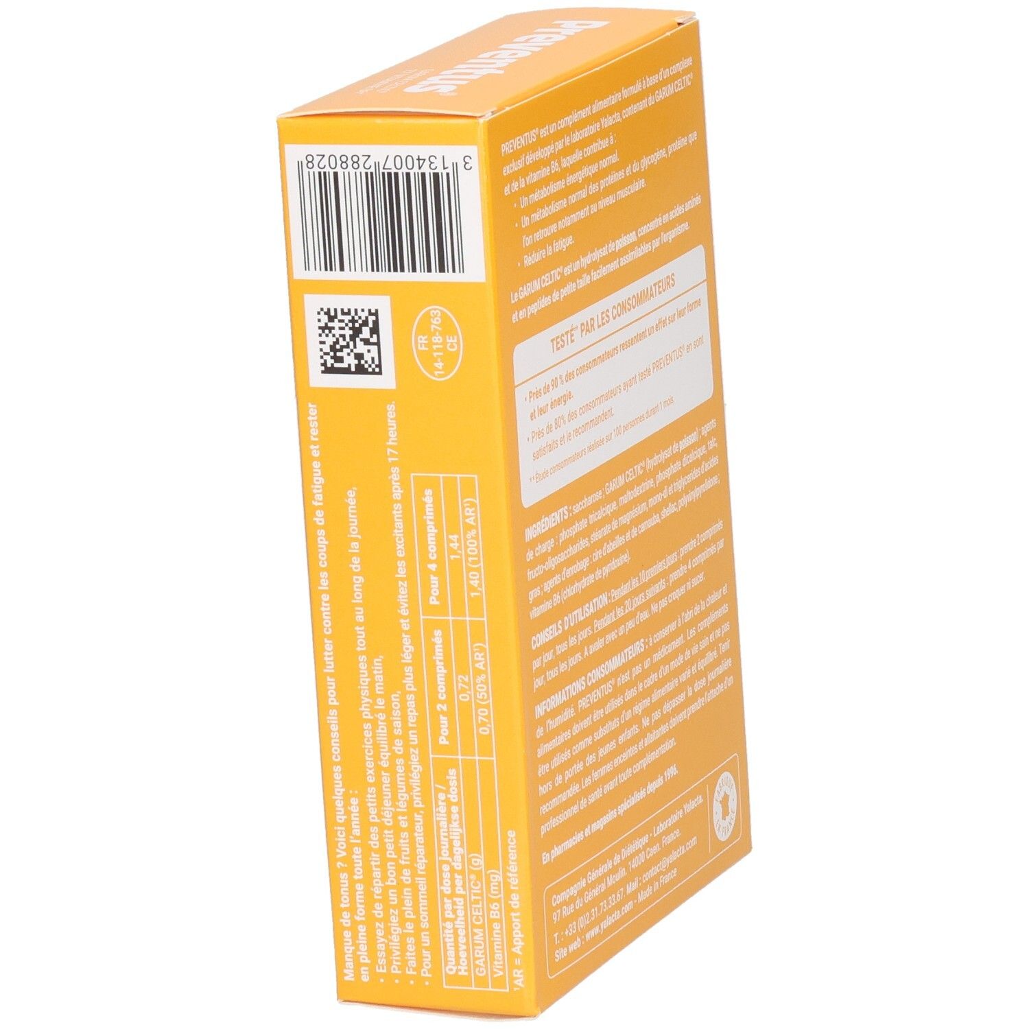 Confezione di Yalacta Preventus, integratore alimentare per tono e vitalità, 54 capsule.