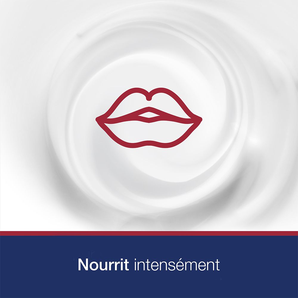 Icona labbra rosse su sfondo bianco. Testo: Nourrit intensément.