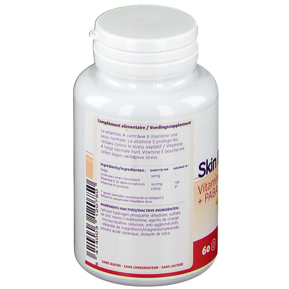 Retro di un flacone bianco con capsule. Testo: Ingredienti, informazioni nutrizionali. Marchio: Leppin.