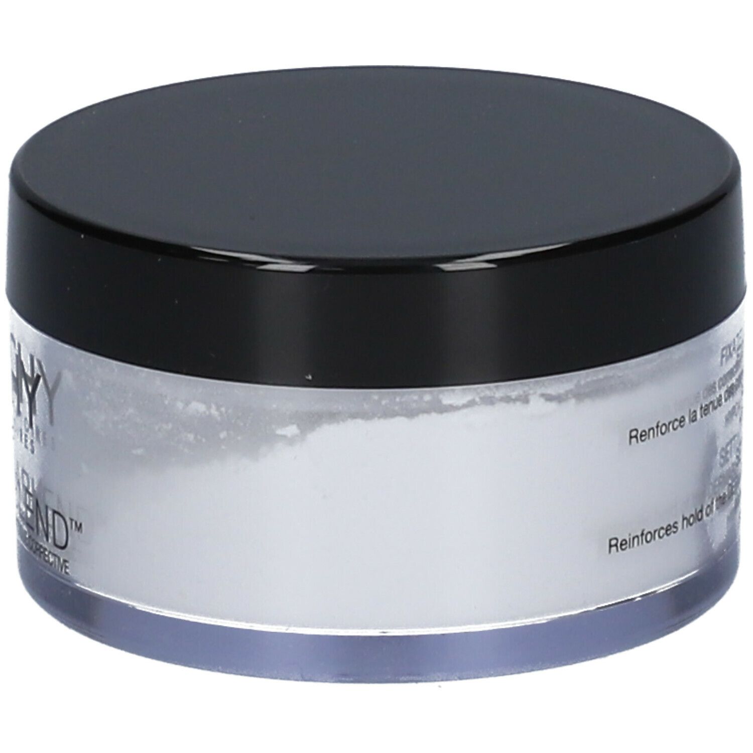 Contenitore rotondo con coperchio nero. Contiene polvere bianca. Marchio: Vichy Dermablend.