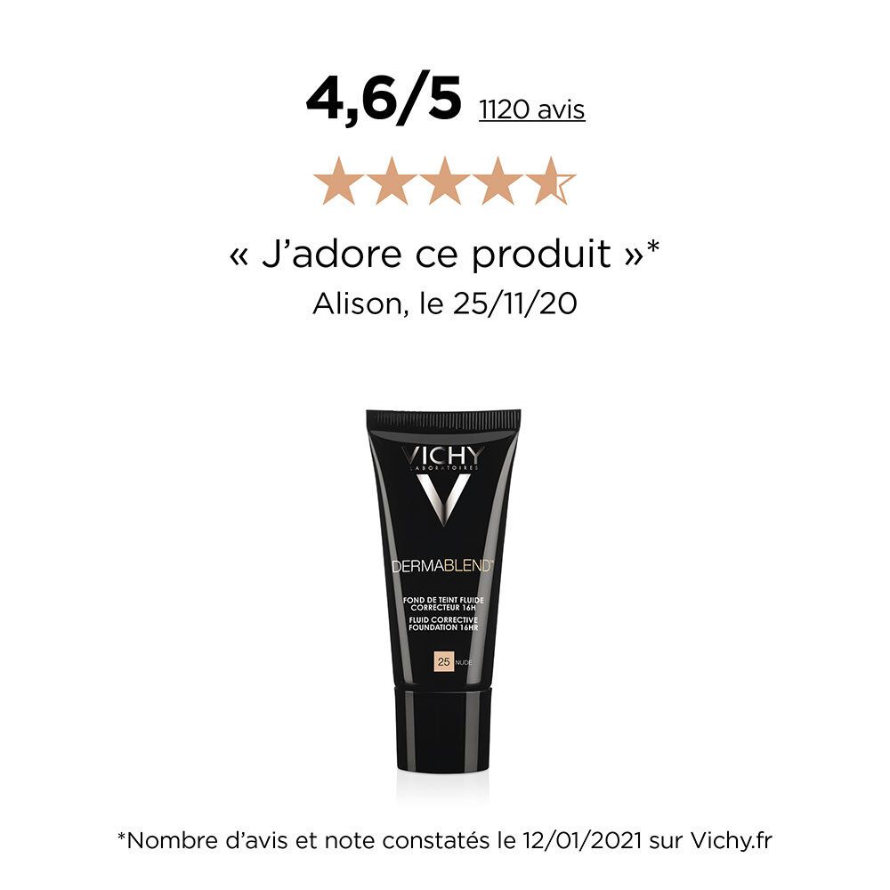 Tubo Vichy Dermablend, tonalità 25 Nude. Valutazione prodotto: 4,6/5 stelle.
