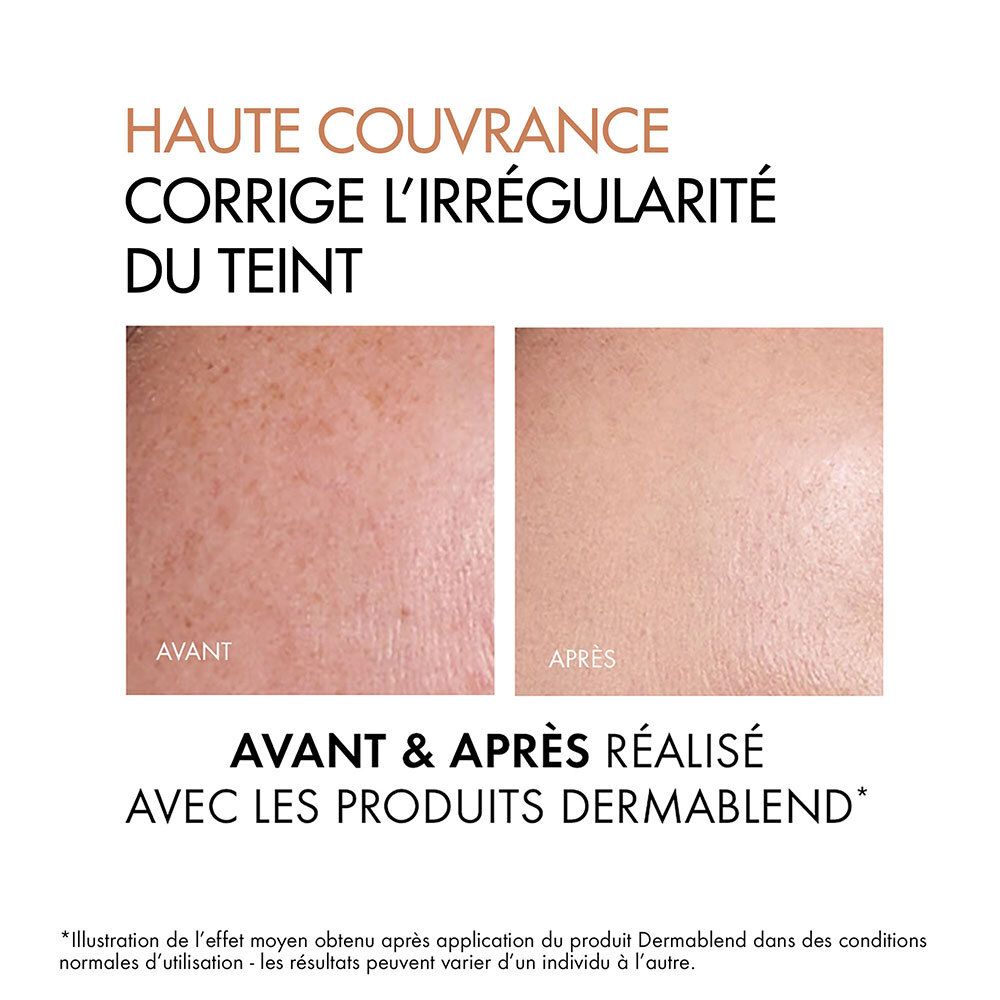 Confronto prima-dopo. Pelle con e senza fondotinta. Alta coprenza. Corregge le irregolarità.