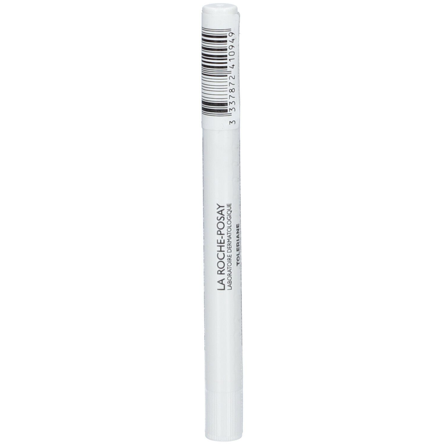 Penna bianca con codice a barre nero. Scritta: LA ROCHE-POSAY TOLERIANE.