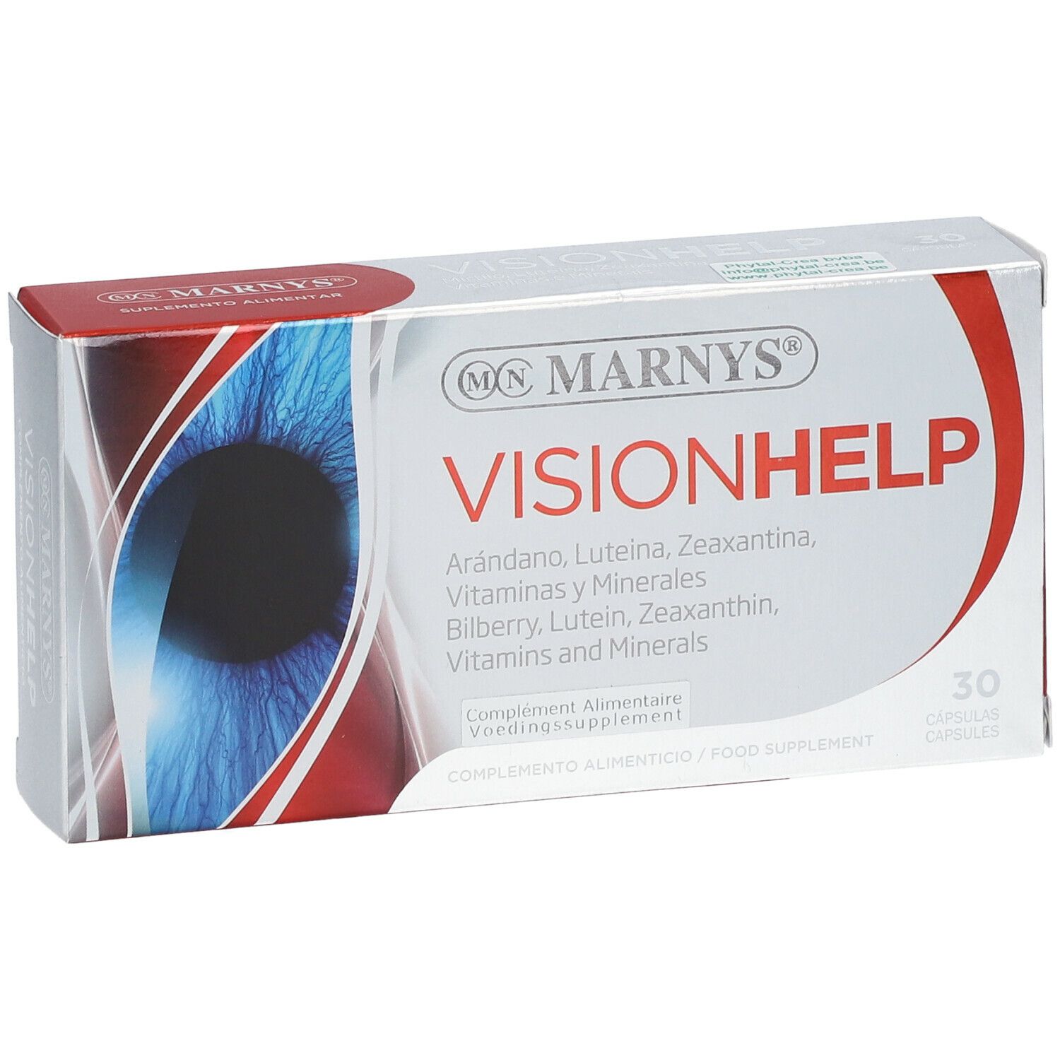 Scatola MARNYS Vision Help. Scritto: Vision Help, Arándano, Luteina, Zeaxantina, Vitaminas y Minerales. 30 capsule.