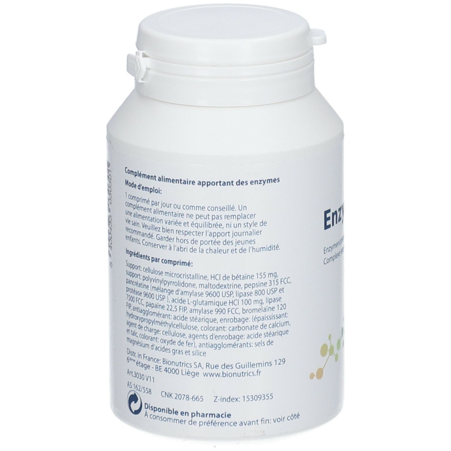 Due barattoli bianchi. Scritta: Enzygest. Testo: Nuovo packaging, stessa formula. Marchio: Metagenics.