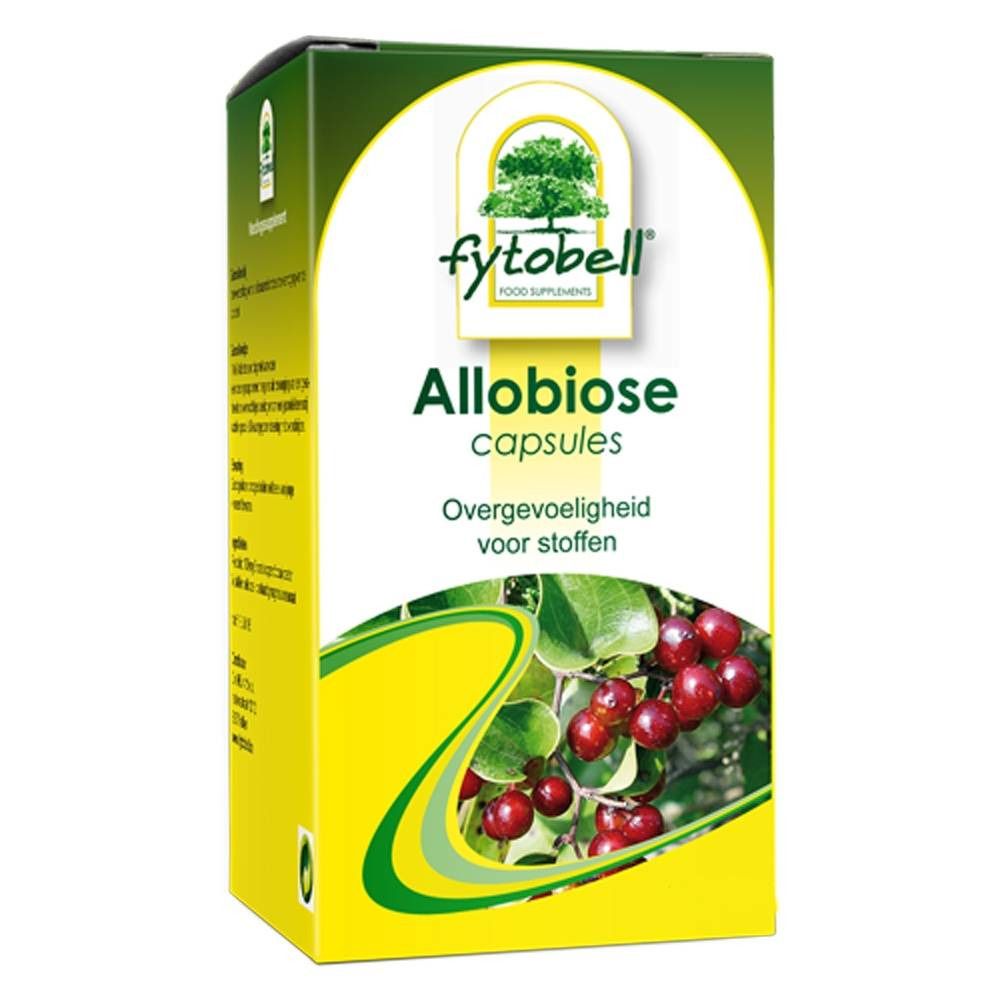 Confezione Fytobell Allobiose. Scatola verde e gialla con nome del prodotto e scritta 'capsules'.