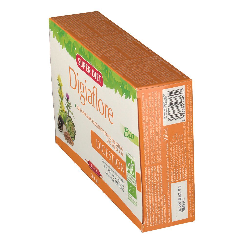 Confezione in cartone angolata con nome e logo del prodotto. Certificazione Bio e testo in spagnolo.