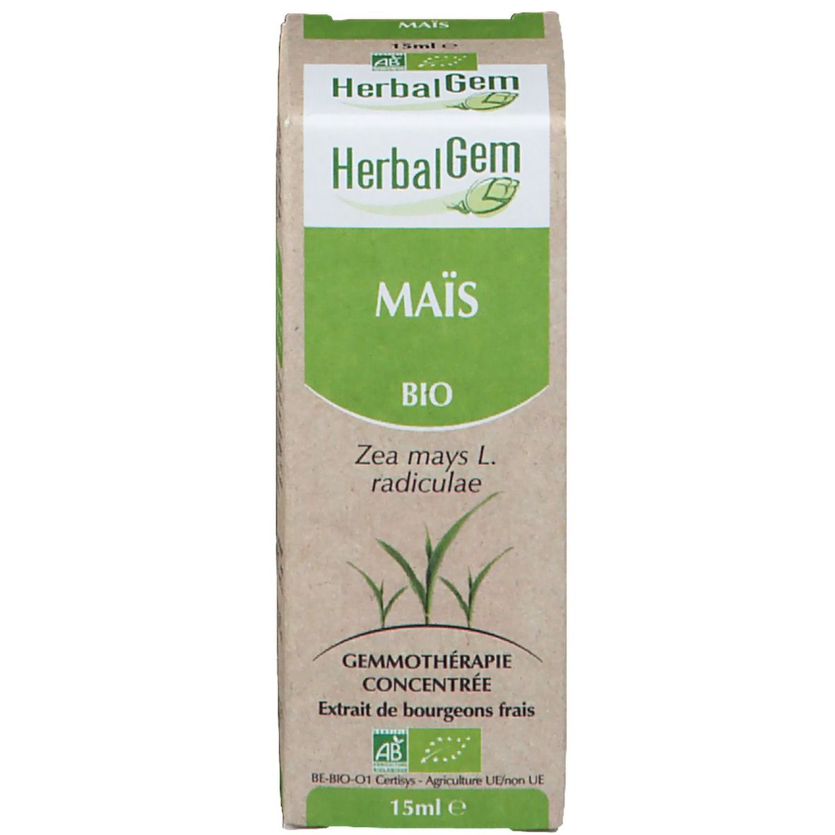 Scatola con logo e testo. Macerato di Mais. 15ml.