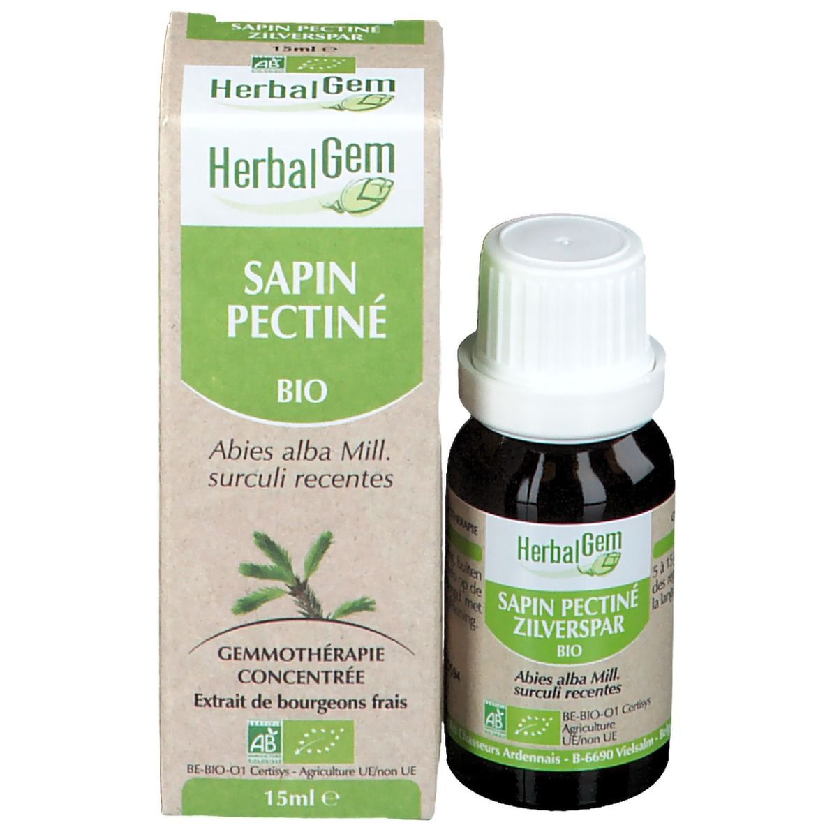 Confezione e flacone. Scatola con nome del prodotto e logo. HerbalGem.