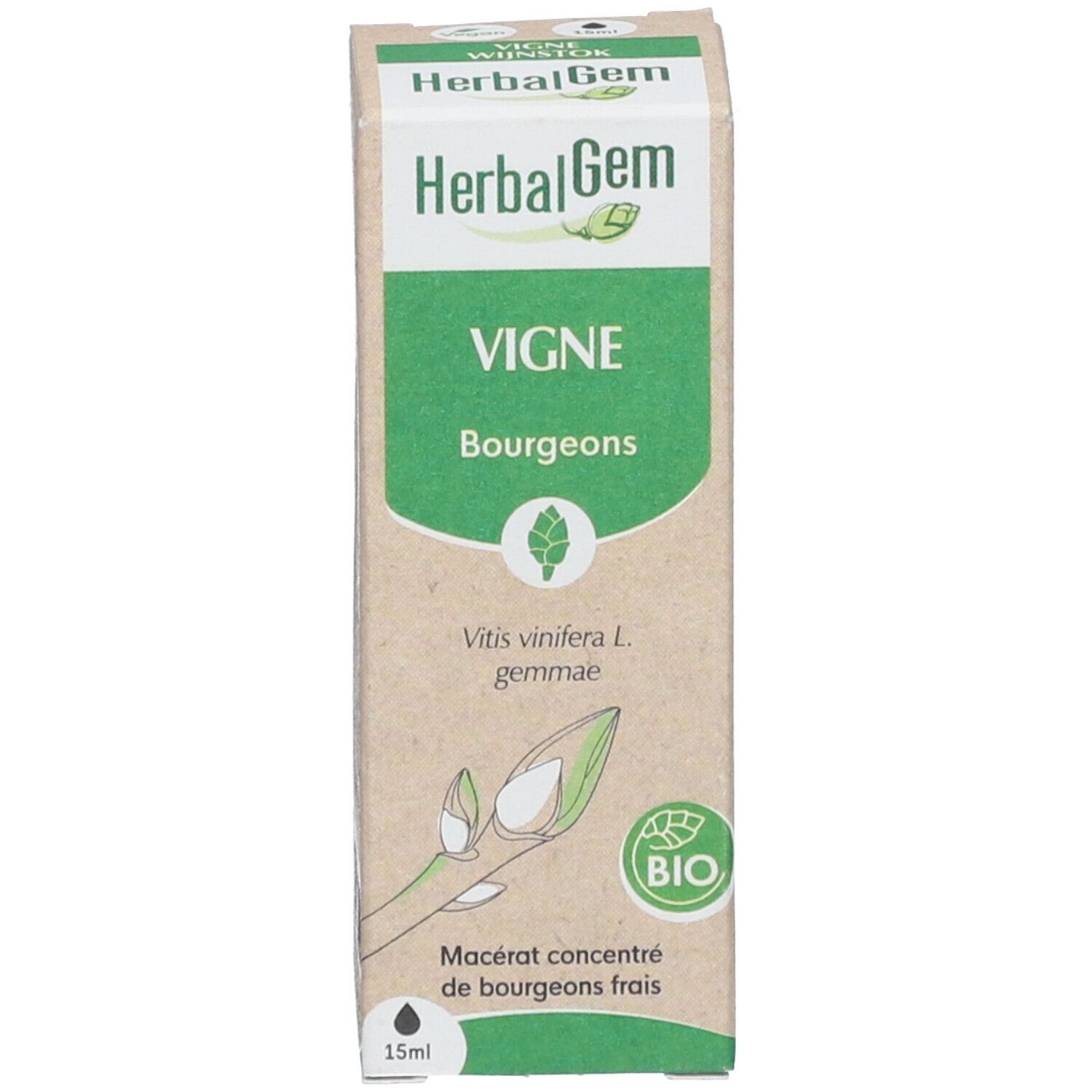 Confezione in cartone con testo e marchio bio. 15ml.