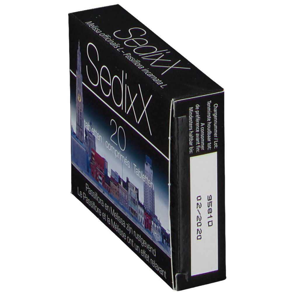 Scatola nera SedixX, 20 compresse. Skyline. Data 02-2020. Testo in tedesco, francese e olandese.