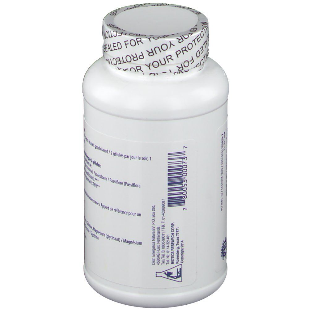 Flacone bianco, vista laterale. Testo con ingredienti e informazioni produttore. Codice a barre.