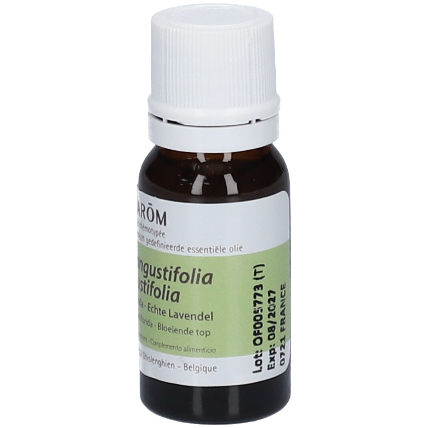 Flacone di vetro marrone con tappo bianco. Etichetta con nome del prodotto e ingredienti. Certificazione BIO.