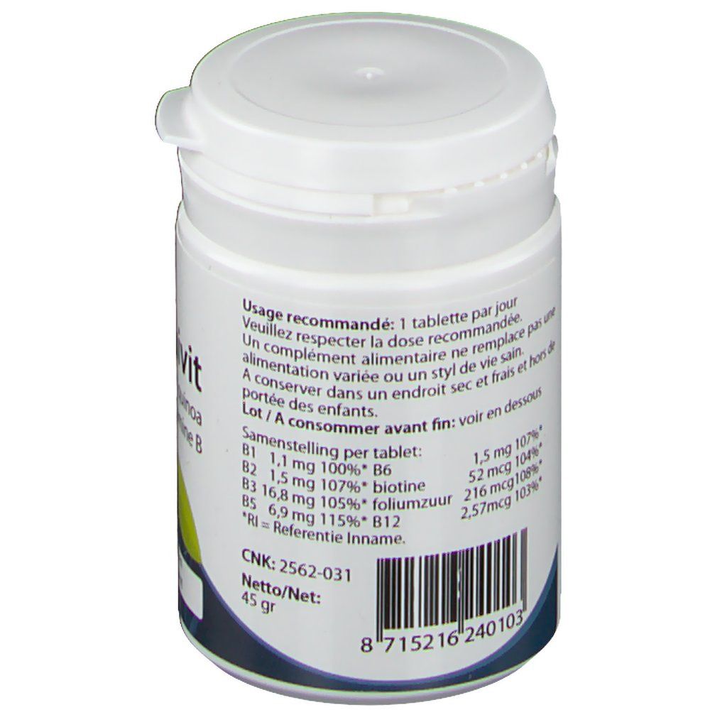 Confezione bianca di compresse con etichetta. Contiene informazioni sugli ingredienti e sui valori nutrizionali. Marchio Springfield.