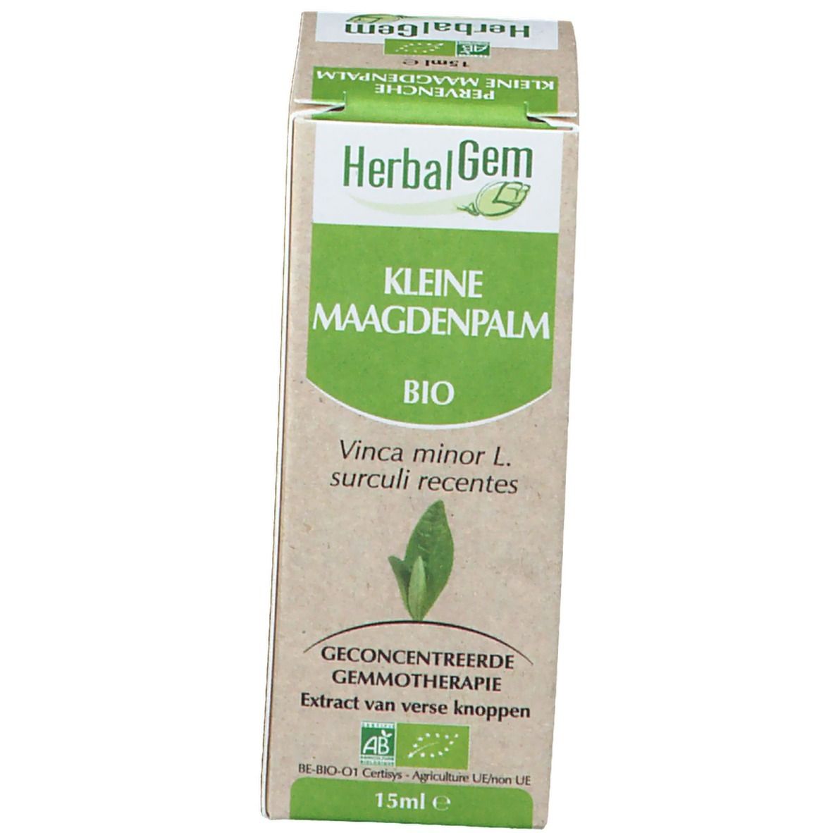 Scatola con testo, logo e certificazione bio. 15ml. Gemmoterapia concentrata.
