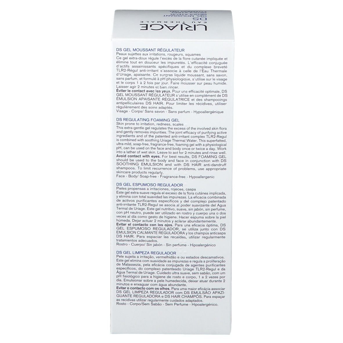 Uriage DS. Testo: Sviluppato e raccomandato dai dermatologi, senza profumo.