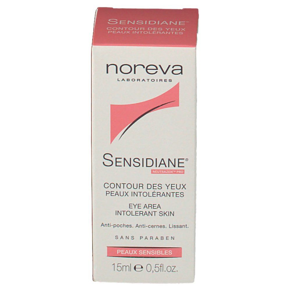 Fronte confezione Sensidiane Care Eye Contour. Bianco, dettagli rosa, nome prodotto e logo.