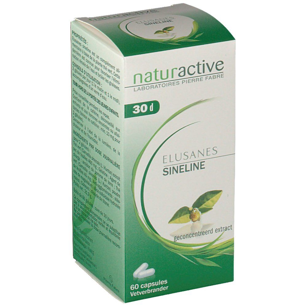 Scatola Elusanes Sineline. Scritta: Naturactive, 30 d, 60 capsule. Design verde e bianco.