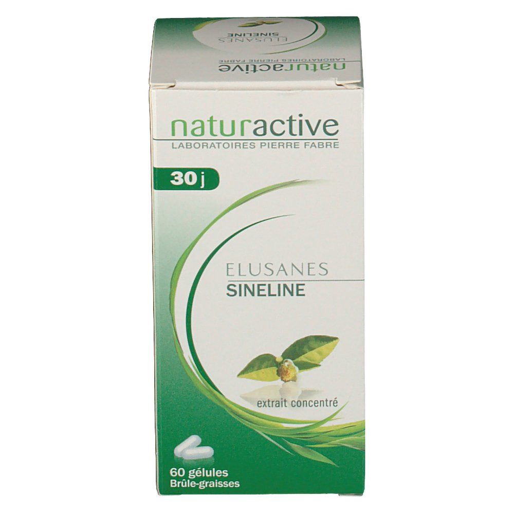 Scatola Elusanes Sineline. Scritta: Naturactive, 30 j, 60 capsule. Design verde e bianco.